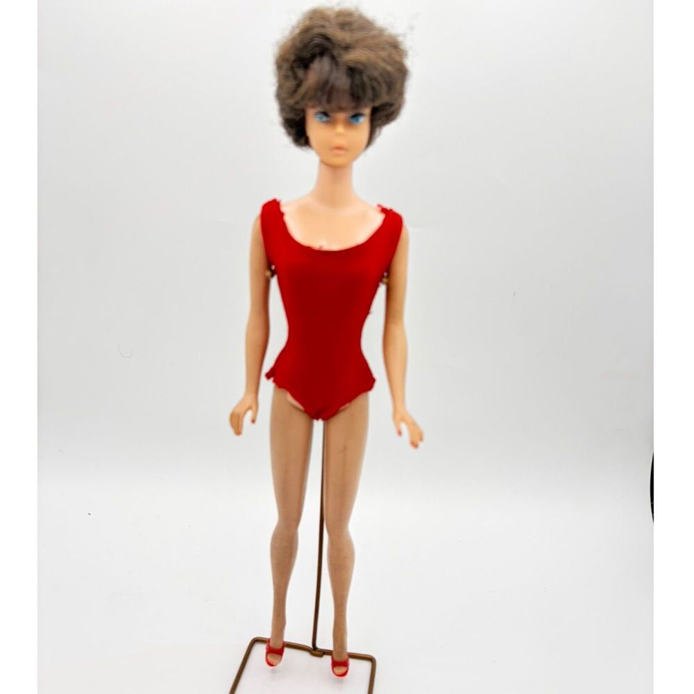 Vintage 1962-1963 Brunette Bubble Cut Barbie Doll: Original Red Swimsuit